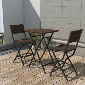 3 Piece Folding Bistro Set - Steel Poly Rattan Brown