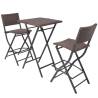 3 Piece Folding Bistro Set - Steel Poly Rattan Brown