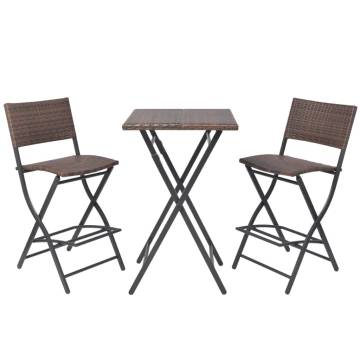 3 Piece Folding Bistro Set - Steel Poly Rattan Brown