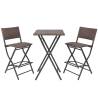 3 Piece Folding Bistro Set - Steel Poly Rattan Brown