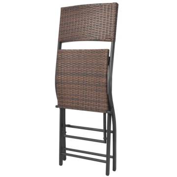 3 Piece Folding Bistro Set - Steel Poly Rattan Brown