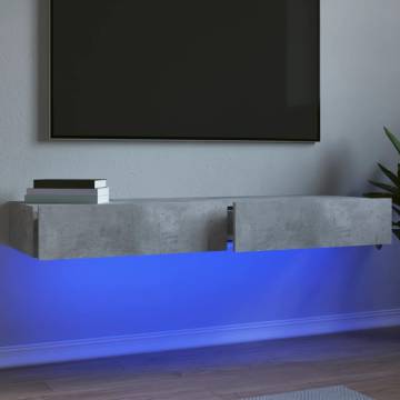 Stylish TV Cabinets with LED Lights - Concrete Grey - 2 pcs