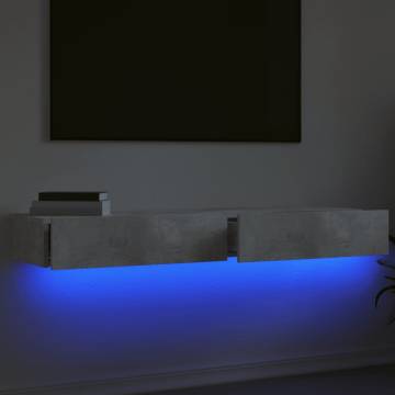 Stylish TV Cabinets with LED Lights - Concrete Grey - 2 pcs