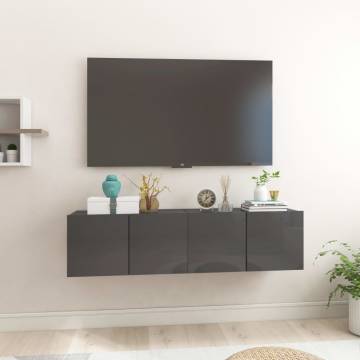 Hanging TV Cabinets - High Gloss Grey | Stylish Storage Solution