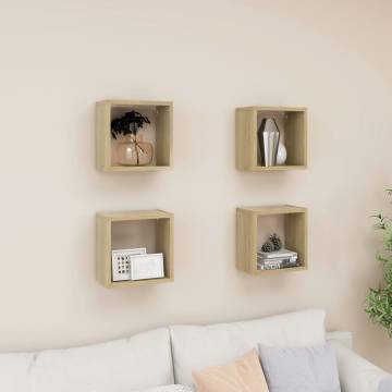 Wall Cube Shelves 4 pcs Sonoma Oak - Stylish Storage Solution