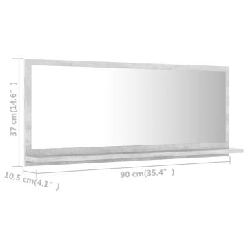 Stylish Concrete Grey Bathroom Mirror - 90x10.5x37 cm