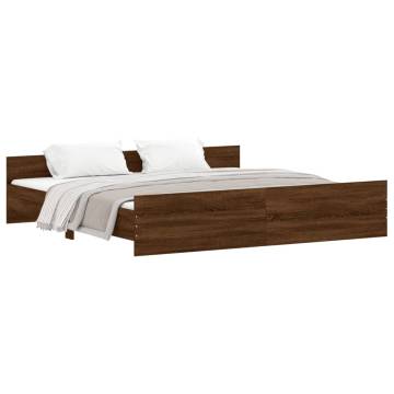 Brown Oak Bed Frame with Headboard & Footboard - Super King Size