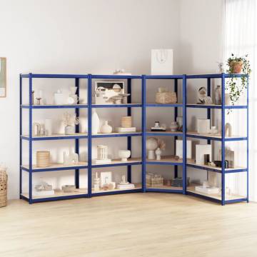 5-Layer Shelves 4 pcs Blue Steel & Engineered Wood - Durable & Versati