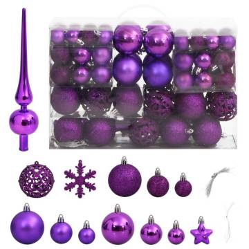 111 Piece Purple Christmas Bauble Set - Shatterproof Decor