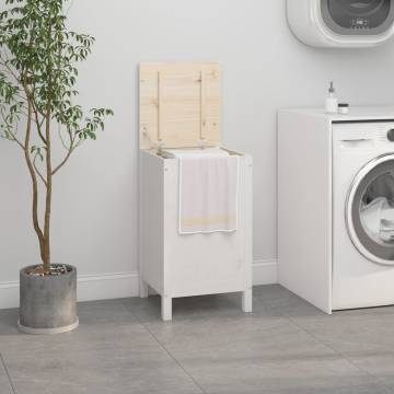 Laundry Box White 44x44x76 cm - Solid Wood Pine Storage