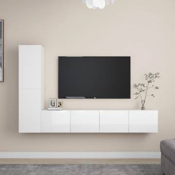 4 Piece High Gloss White TV Cabinet Set - Stylish Storage Solution