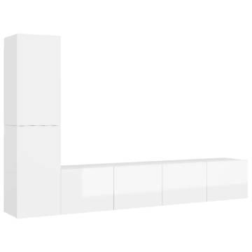 4 Piece High Gloss White TV Cabinet Set - Stylish Storage Solution