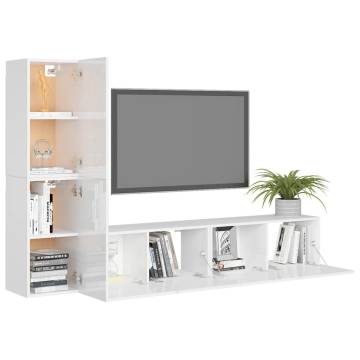 4 Piece High Gloss White TV Cabinet Set - Stylish Storage Solution