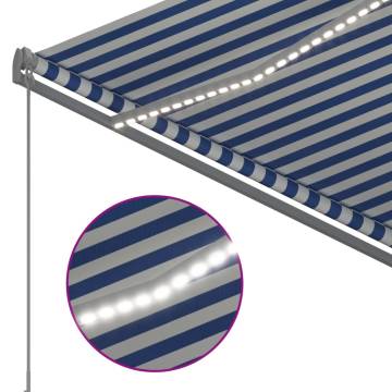 Manual Retractable Awning 300x250cm - Blue & White with LED