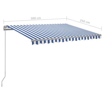 Manual Retractable Awning 300x250cm - Blue & White with LED