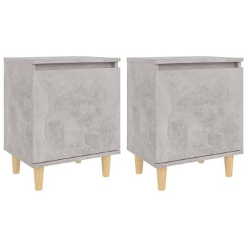 Scandinavian Bed Cabinets with Solid Wood Legs - 2pcs Concrete Grey