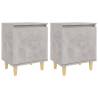 Scandinavian Bed Cabinets with Solid Wood Legs - 2pcs Concrete Grey