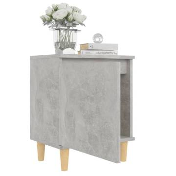 Scandinavian Bed Cabinets with Solid Wood Legs - 2pcs Concrete Grey