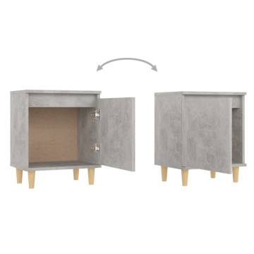 Scandinavian Bed Cabinets with Solid Wood Legs - 2pcs Concrete Grey