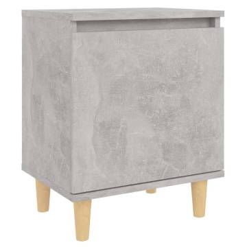 Scandinavian Bed Cabinets with Solid Wood Legs - 2pcs Concrete Grey