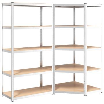 5-Layer Shelves - 2 pcs Silver Steel & Engineered Wood Storage