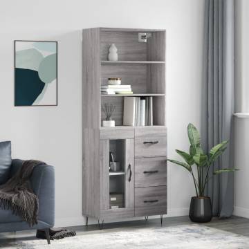 Stylish Grey Sonoma Highboard - 69.5x34x180 cm