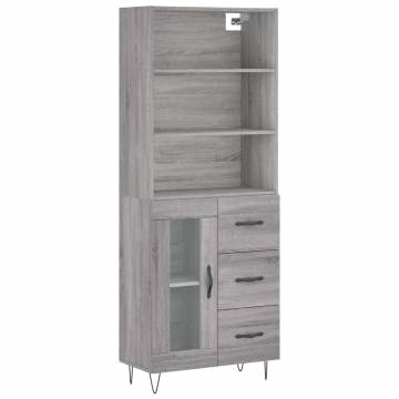 Stylish Grey Sonoma Highboard - 69.5x34x180 cm