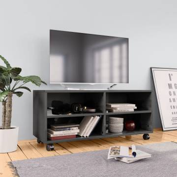 TV Cabinet with Castors - High Gloss Grey, 90x35x35 cm