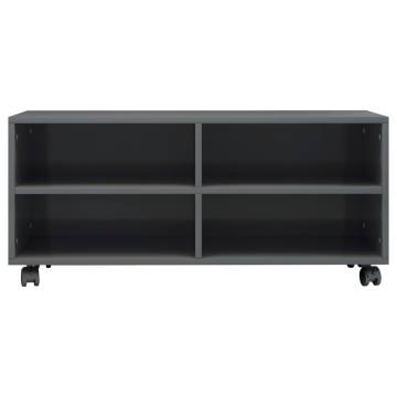 TV Cabinet with Castors - High Gloss Grey, 90x35x35 cm