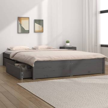 Grey Bed Frame with Drawers - 140x200 cm | HipoMarket