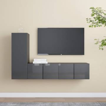 3 Piece High Gloss Grey TV Cabinet Set | HipoMarket