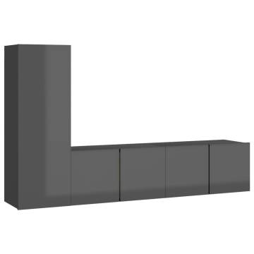 3 Piece High Gloss Grey TV Cabinet Set | HipoMarket