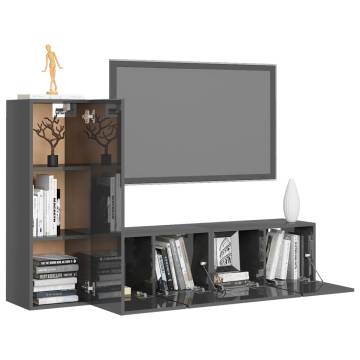 3 Piece High Gloss Grey TV Cabinet Set | HipoMarket