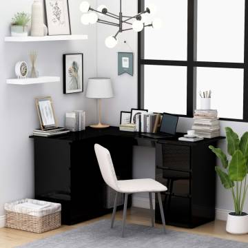 Corner Desk High Gloss Black - Stylish & Space-Saving