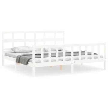 White Super King Size Solid Wood Bed Frame with Headboard