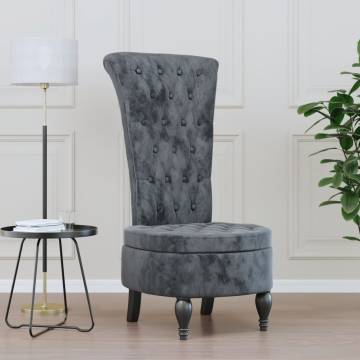 High Back Chair - Dark Grey Velvet Button Design | Hipo Market