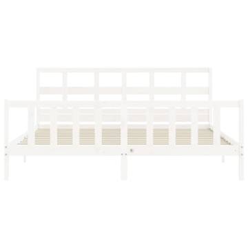 White Super King Size Solid Wood Bed Frame with Headboard