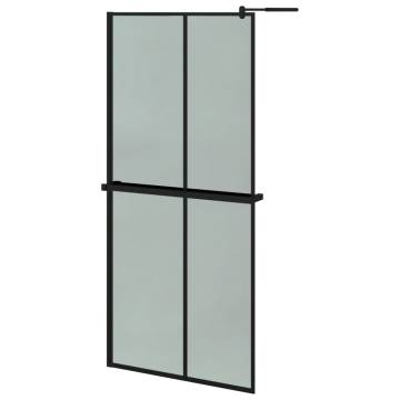 Black Walk-in Shower Wall with Shelf 90x195 cm - Modern Design