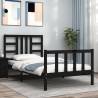 Black Bed Frame with Headboard - 100x200 cm Solid Wood