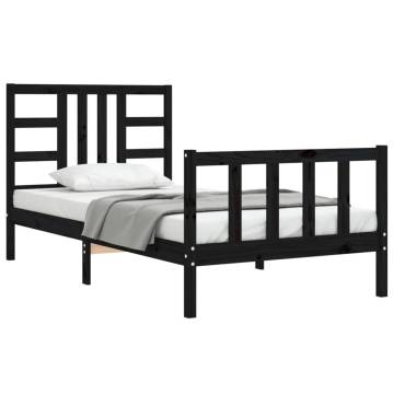 Black Bed Frame with Headboard - 100x200 cm Solid Wood