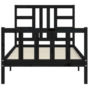 Black Bed Frame with Headboard - 100x200 cm Solid Wood