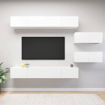 6 Piece White Engineered Wood TV Cabinet Set | HipoMarket