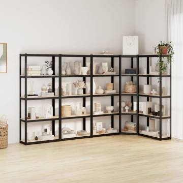 5-Layer Shelves - Anthracite Steel & Engineered Wood Set