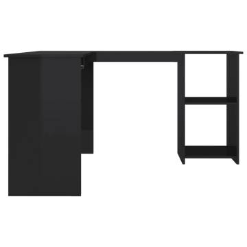 L-Shaped Corner Desk High Gloss Black - Modern Office Furniture