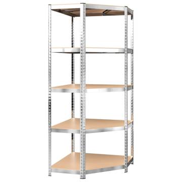 5-Layer Silver Steel & Engineered Wood Shelves - 2 pcs Set