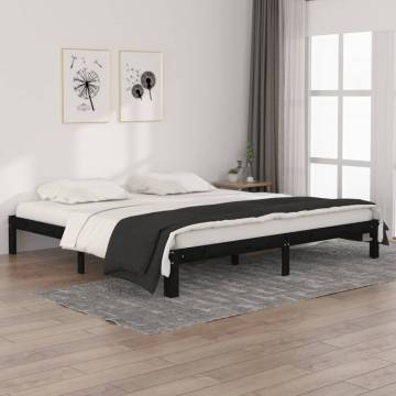 Black Solid Wood Pine Bed Frame 200x200 cm | HipoMarket