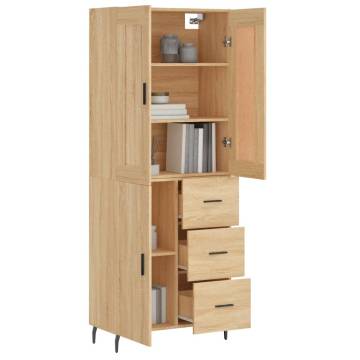 Stylish Highboard in Sonoma Oak - 69.5x34x180 cm