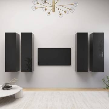 High Gloss Black TV Cabinets Set - Stylish & Practical