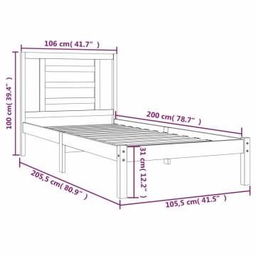 Grey Solid Wood Pine Bed Frame 100x200 cm - Modern Design