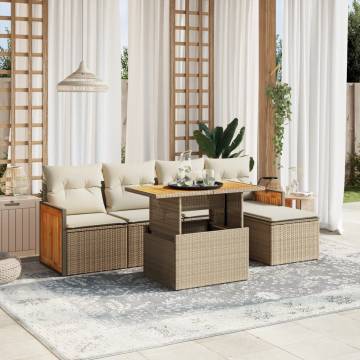 6 Piece Beige Garden Sofa Set with Cushions | Hipomarket UK